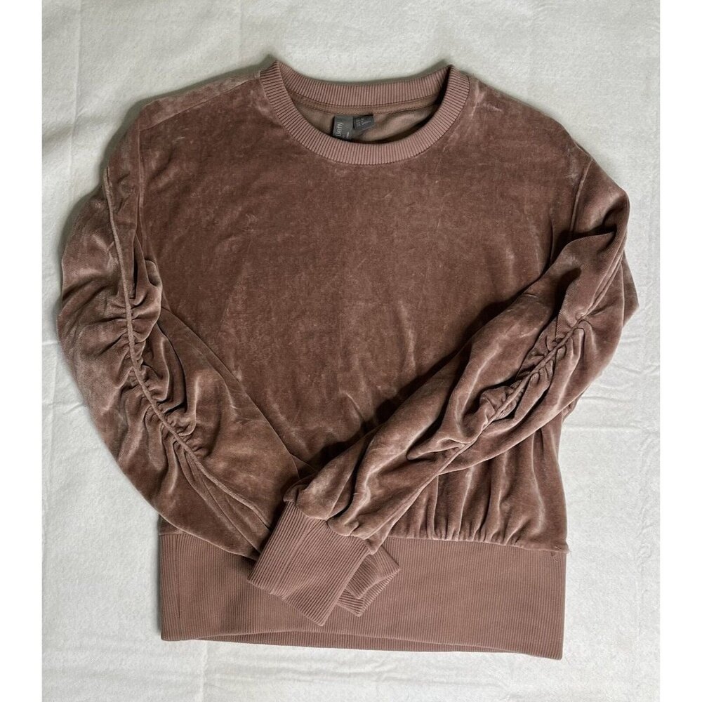 Sweaty Betty Velour Pullover Size 4 Rose Ruched Sleeves Sweatshirt